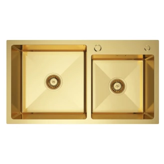 Rustfrit Stål Køkkenvask <strong>Norelle</strong>  Guld Mat 78x45 cm med Vandlås