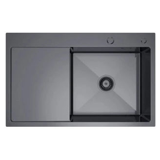 Rustfrit Stål Køkkenvask med Afløbsbakke <strong>Celion</strong>  Grafit Mat 78x49 cm med Vandlås Venstre