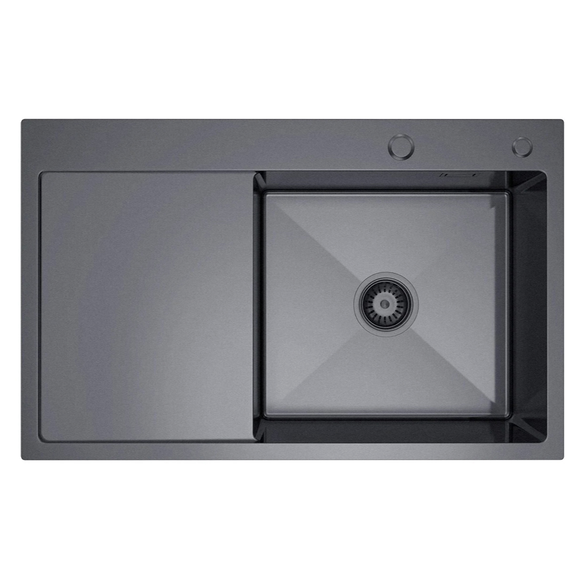 Rustfrit Stål Køkkenvask med Afløbsbakke Celion Grafit Mat 78x49 cm med Vandlås Venstre