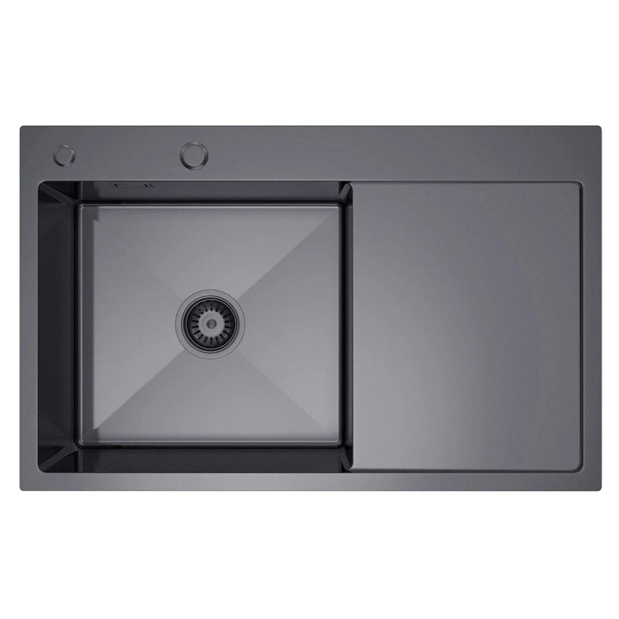 Rustfrit Stål Køkkenvask med Afløbsbakke Celion Grafit Mat 78x49 cm med Vandlås Højre