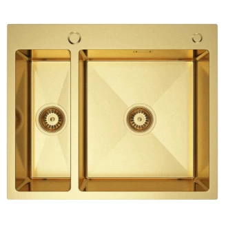 Rustfrit Stål Køkkenvask <strong>Montrel</strong>  Guld Mat 61x51 cm med Vandlås