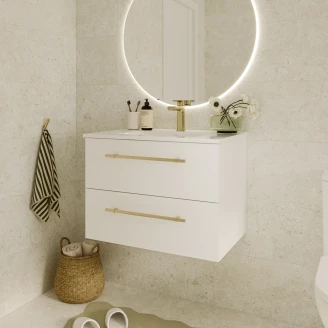 Underskab <strong>Elara</strong>  Hvid Mat 70 cm med 2 Skuffer & Greb Guld, Vask