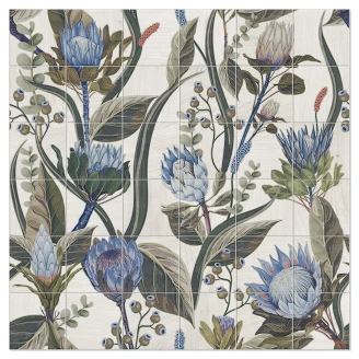 Mainzu Klinker Blue Leaves Mural Mat 120x120 cm (36 stk. 20x20 cm)