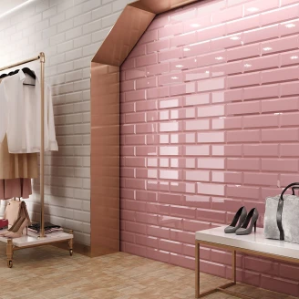 Vægflise <strong>Metro Fasat</strong>  Lyserød Blank 10x30 cm