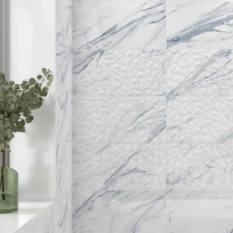 Marmor Vægflise <strong>Malm</strong>  Decor Isblå Blank-Relief 25x50 cm