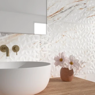 Marmor Vægflise <strong>Malm</strong>  Decor Sandguld Blank-Relief 25x50 cm