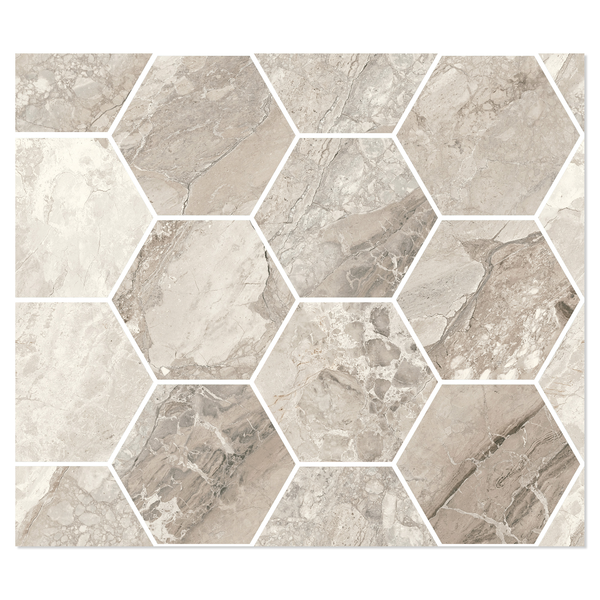 Sant’Agostino Hexagon Mosaik Klinker Mystic Beige Poleret 30x35 cm