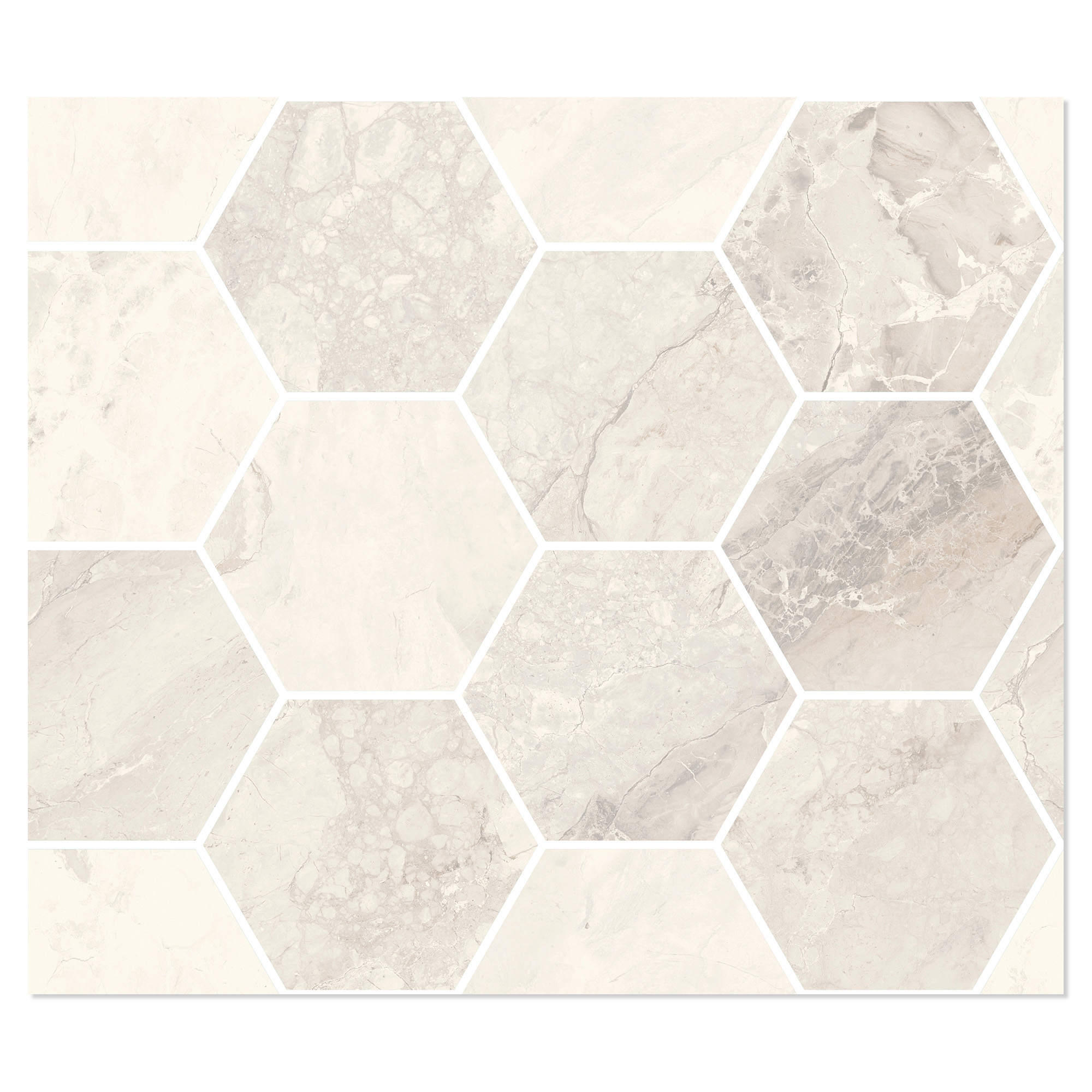 Sant’Agostino Hexagon Mosaik Klinker Mystic Elfenben Poleret 30x35 cm