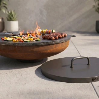 BonFeu Sæt med BonBowl Plus Ildskål Cortenstål 80 cm, Plancha & Låg til BonBowl