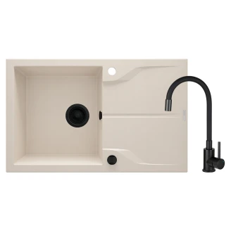Granit Køkkenvask med Afløbsbakke <strong>Andante</strong>  Beige Mat 78x49 cm med Håndvaskarmatur & Vandlås