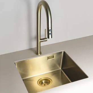 Stål Køkkenvask <strong>Olfato</strong>  Børstet Guld Mat 39x51 cm med Vandlås