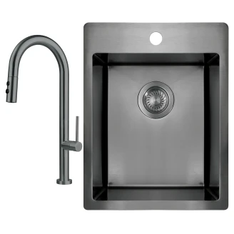 Stål Køkkenvask <strong>Olfato</strong>  Grå Titanium Mat 39x51 cm med Vandlås