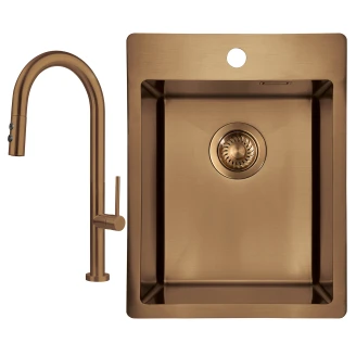 Stål Køkkenvask <strong>Olfato</strong>  Bronze Mat 39x51 cm med Vandlås