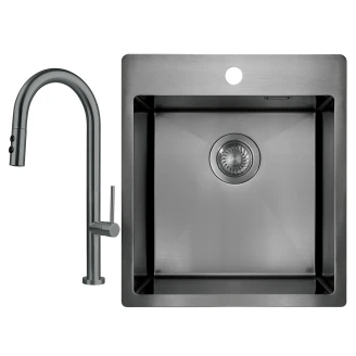 Stål Køkkenvask <strong>Olfato</strong>  Grå Titanium Mat 45x51 cm med Vandlås