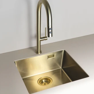 Stål Køkkenvask <strong>Olfato</strong>  Børstet Guld Mat 55x51 cm med Vandlås