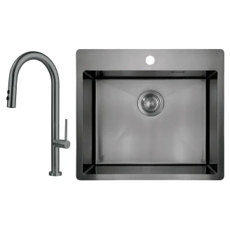 Stål Køkkenvask <strong>Olfato</strong>  Grå Titanium Mat 55x51 cm med Vandlås