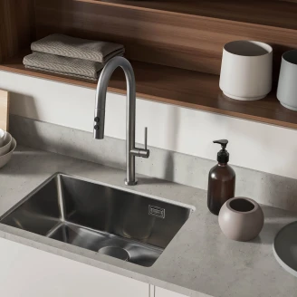 Stål Køkkenvask <strong>Olfato</strong>  Grå Titanium Mat 55x51 cm med Vandlås