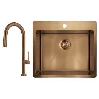 Stål Køkkenvask <strong>Olfato</strong>  Bronze Mat 55x51 cm med Vandlås