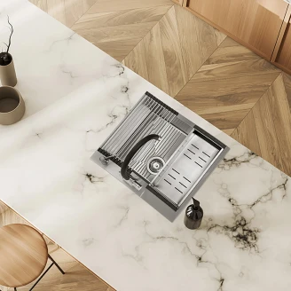 Rostfrit Stål Køkkenvask <strong>Epure</strong>  Krom Mat 50x58 cm med Vandlås & Tilbehør