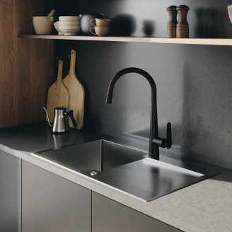 Rostfrit Stål Diskbænk <strong>Orviane</strong>  Grafit Mat 44x76 cm med Vandlås