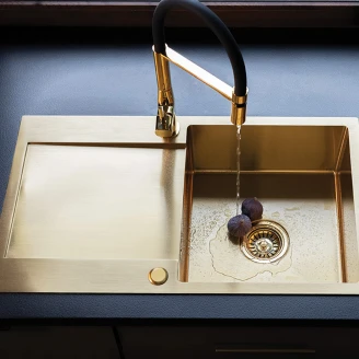 Rostfrit Stål Diskbænk <strong>Orviane</strong>  Guld Mat 44x76 cm med Vandlås