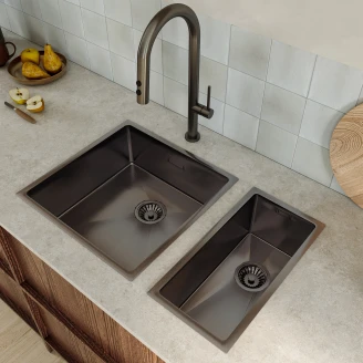 Rustfrit Stål Køkkenvask <strong>Valoise</strong>  Grafit Mat 44x44 cm med Vandlås