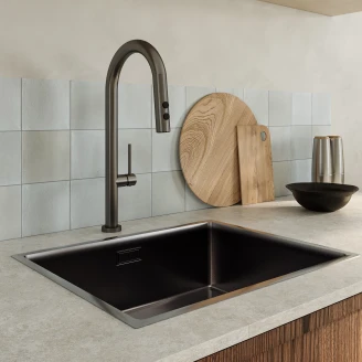 Rustfrit Stål Køkkenvask <strong>Valoise</strong>  Grafit Mat 54x44 cm med Vandlås