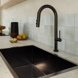 Rustfrit Stål Køkkenvask <strong>Valoise</strong>  Grafit Mat 74x44 cm med Vandlås