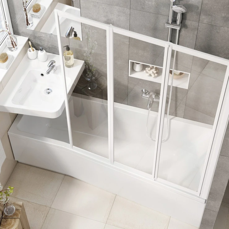 Ravak Badekar BeHappy Hvid Blank Venstre 150x75 cm med Panel, Fodsæt & Afløb med Overløb