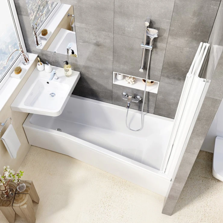 Ravak Badekar BeHappy Hvid Blank Venstre 160x75 cm med Panel, Fodsæt & Afløb med Overløb