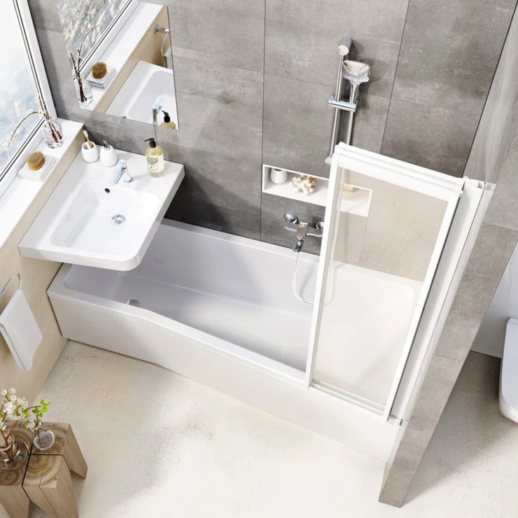 Ravak Badekar BeHappy Hvid Blank Venstre 170x75 cm med Panel, Fodsæt & Afløb med Overløb