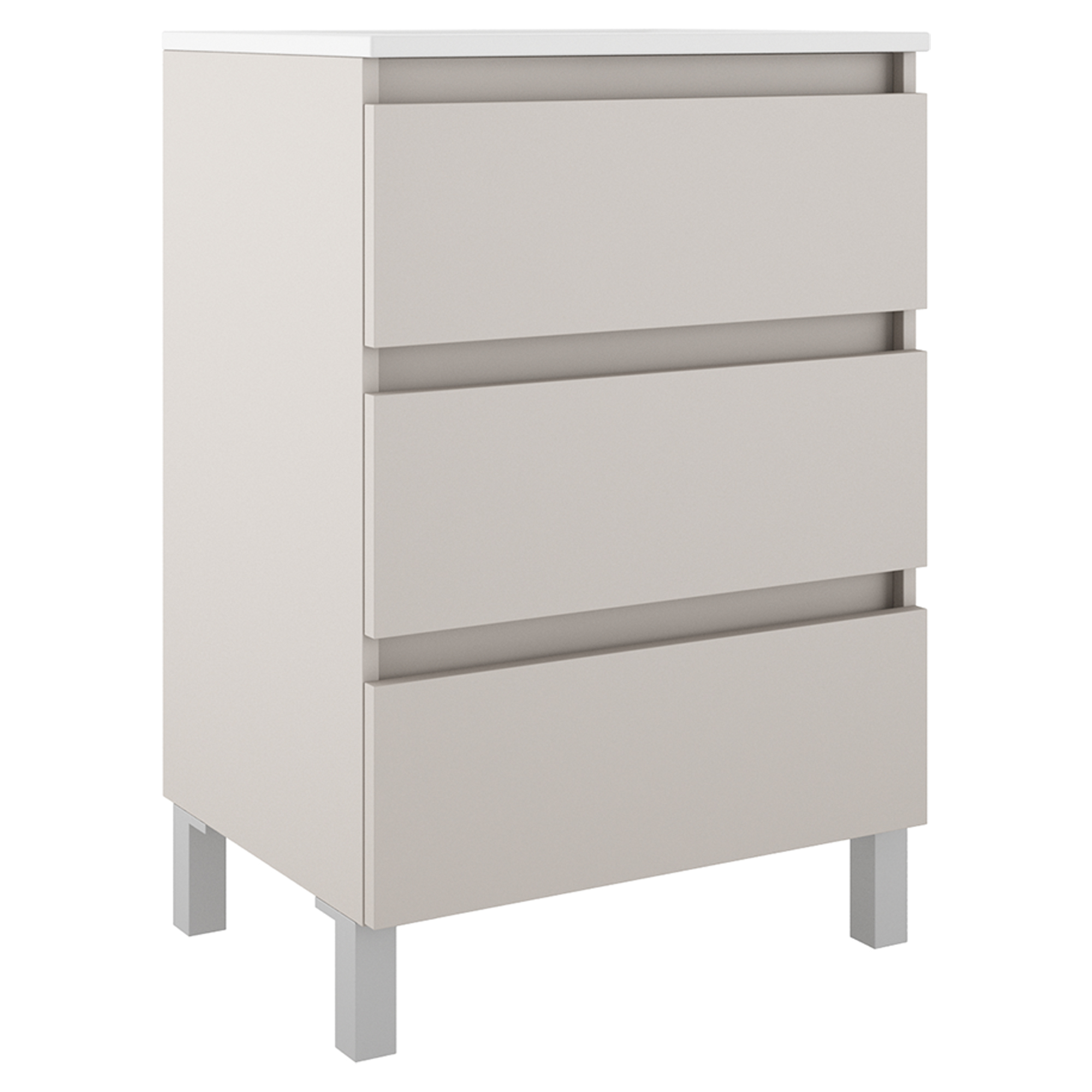 Underskab Compakt Beige Mat 60x40 cm med Vask, Tre Skuffer & Ben