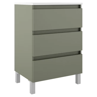 Underskab <strong>Compakt</strong>  Oliven Mat 60x40 cm med Vask, Tre Skuffer & Ben
