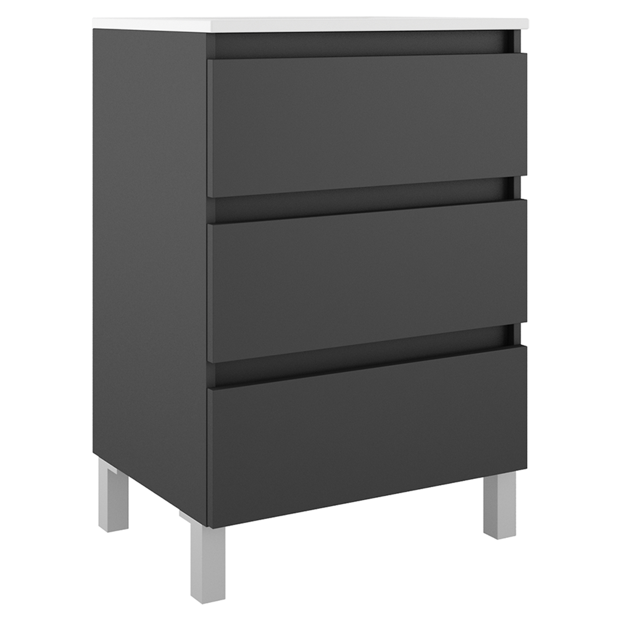 Underskab Compakt Mørkegrå Mat 60x40 cm med Vask, Tre Skuffer & Ben