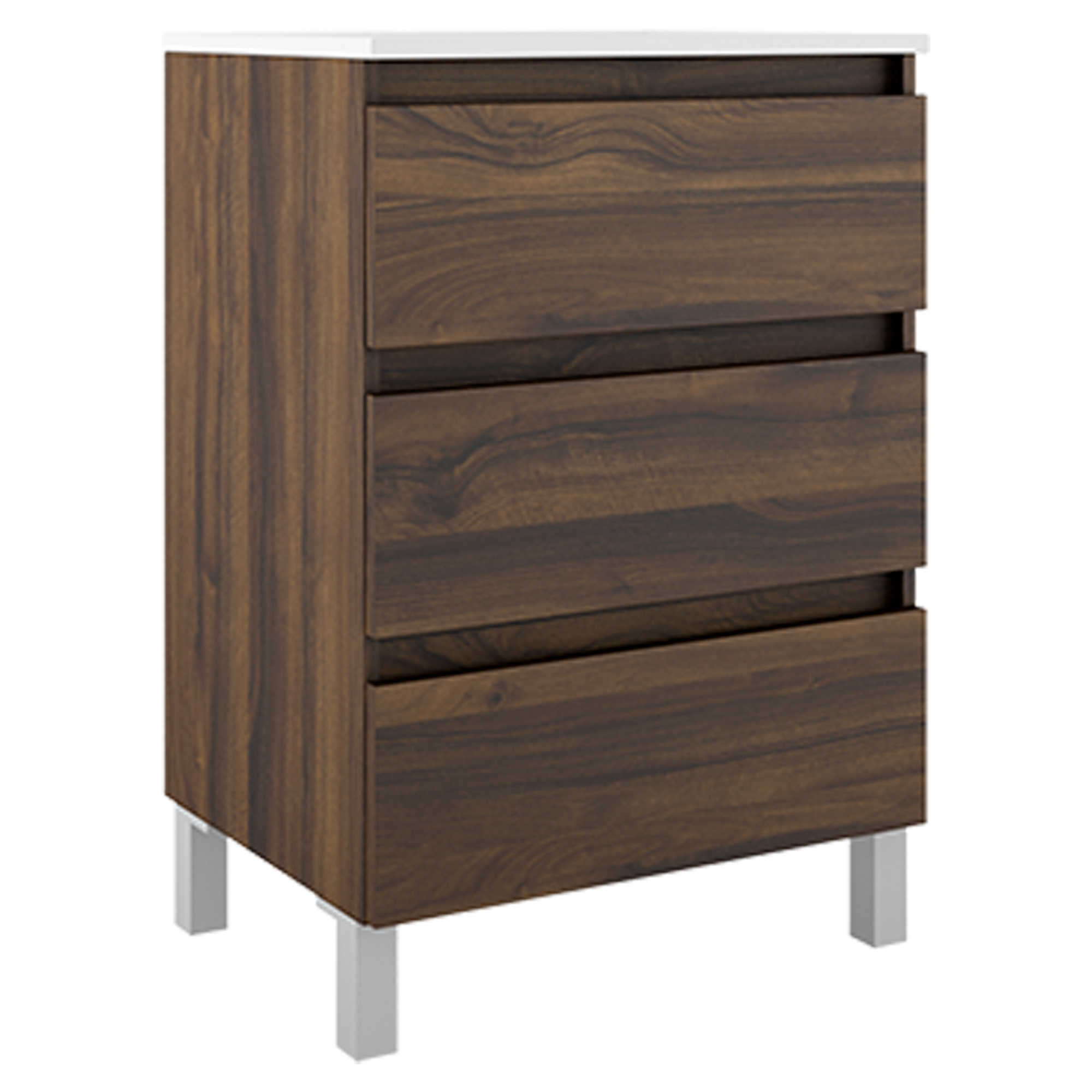 Underskab Compakt Valnød Mat 60x40 cm med Vask, Tre Skuffer & Ben