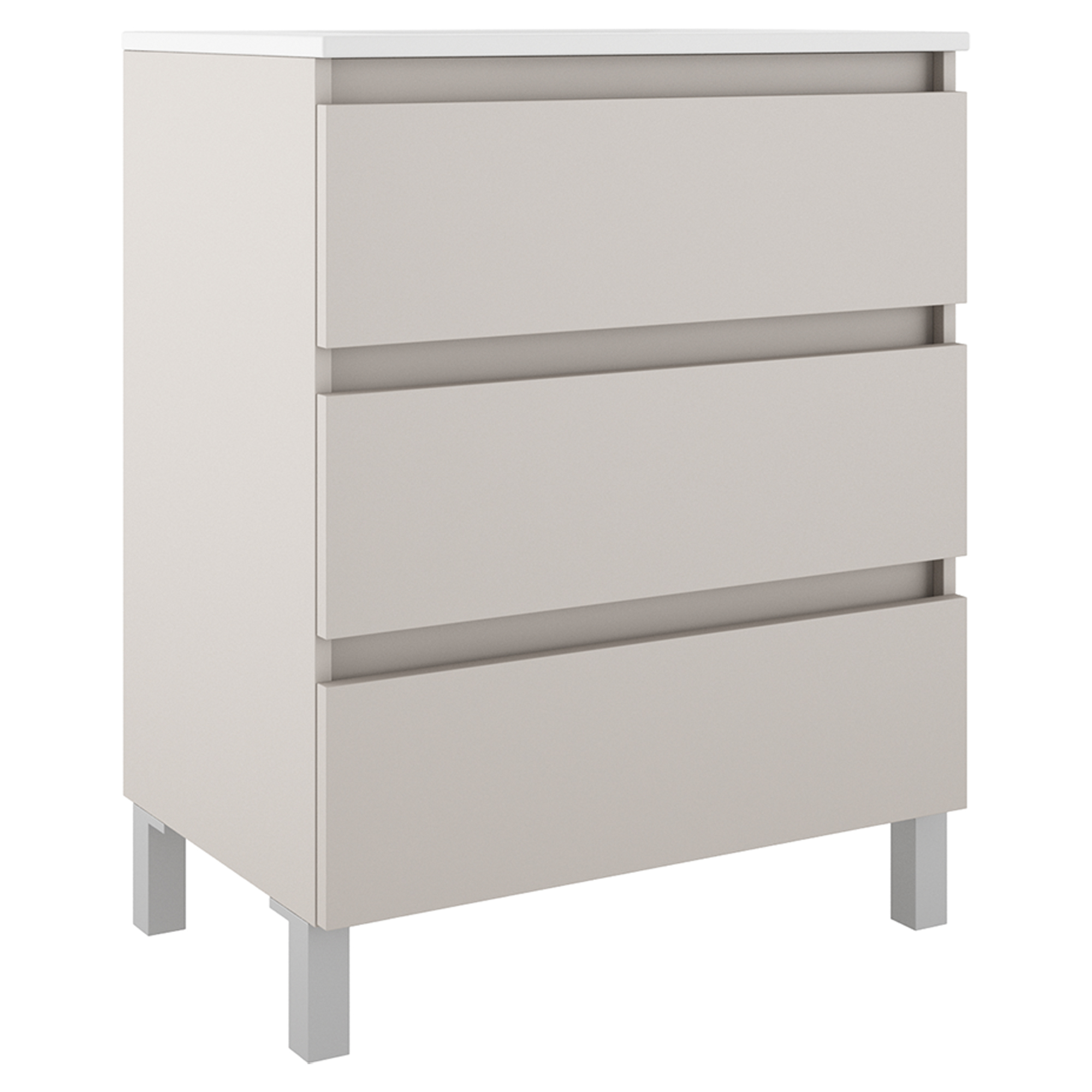 Underskab Compakt Beige Mat 70x40 cm med Vask, Tre Skuffer & Ben