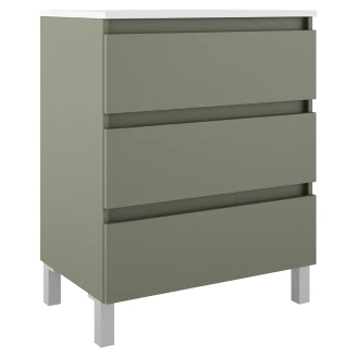 Underskab <strong>Compakt</strong>  Oliven Mat 70x40 cm med Vask, Tre Skuffer & Ben