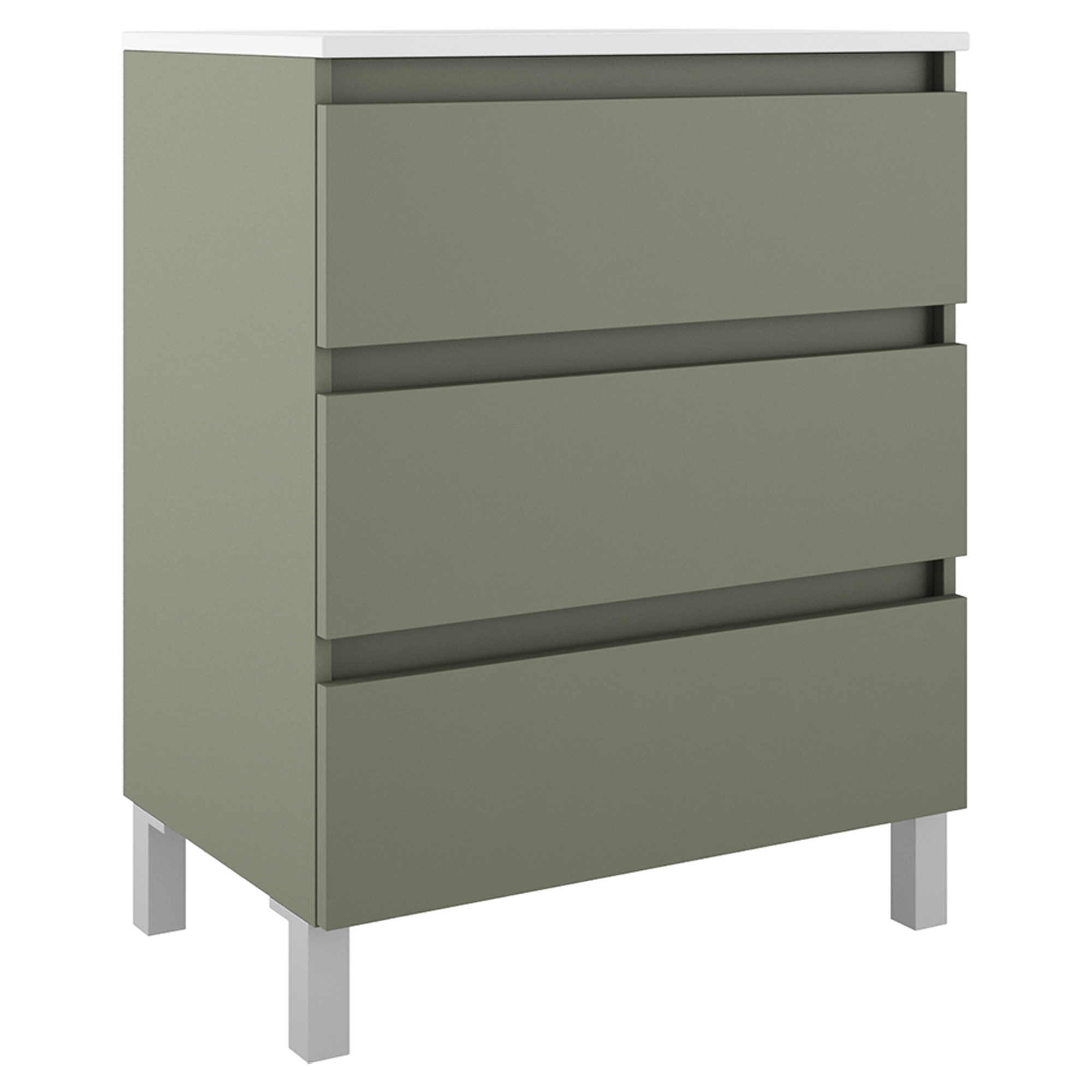 Underskab Compakt Oliven Mat 70x40 cm med Vask, Tre Skuffer & Ben