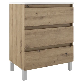 Underskab <strong>Compakt</strong>  Eg Mat 70x40 cm med Vask, Tre Skuffer & Ben