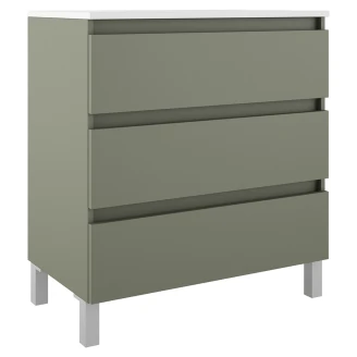 Underskab <strong>Compakt</strong>  Oliven Mat 80x40 cm med Vask, Tre Skuffer & Ben