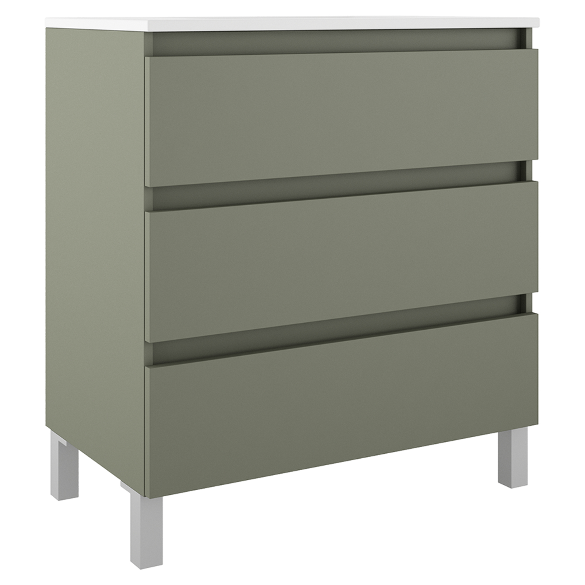 Underskab Compakt Oliven Mat 80x40 cm med Vask, Tre Skuffer & Ben