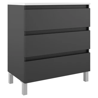Underskab <strong>Compakt</strong>  Mørkegrå Mat 80x40 cm med Vask, Tre Skuffer & Ben