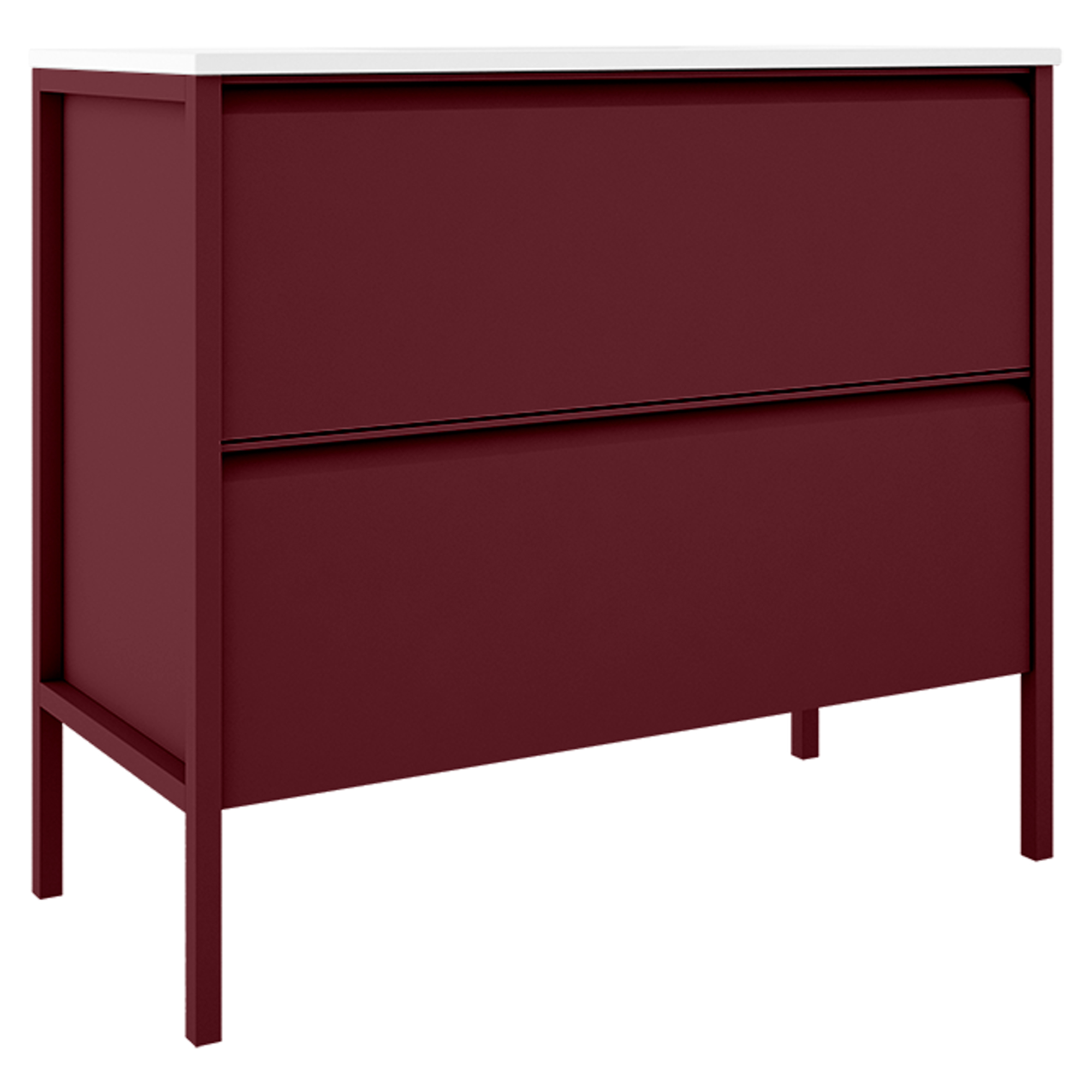 Underskab Tone Rød Mat 100 cm, 2 Skuffer med Vask