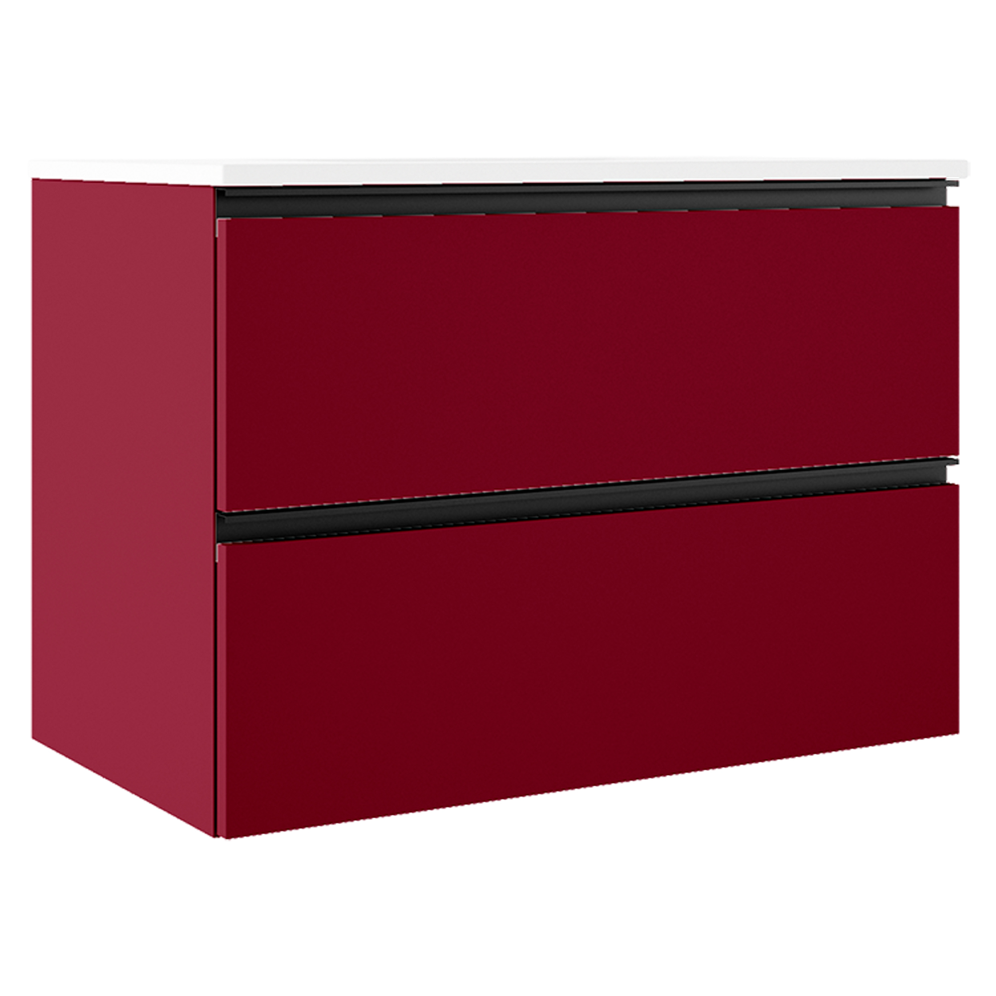 Underskab Luna Rød Mat 80 cm med Vask Hvid Blank