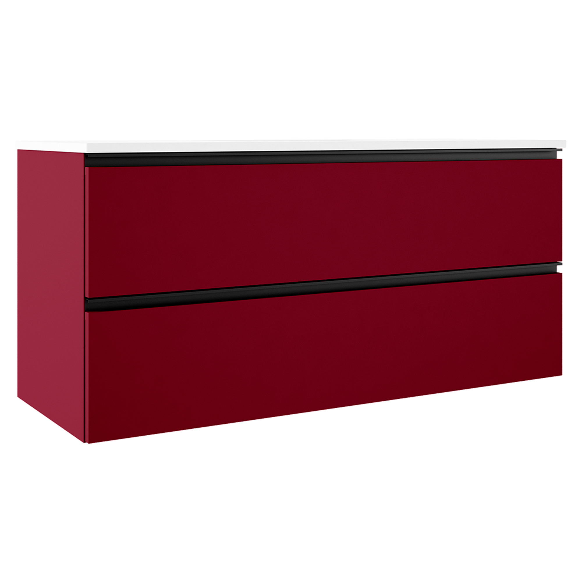 Underskab Luna Rød Mat 120 cm med Vask Hvid Blank