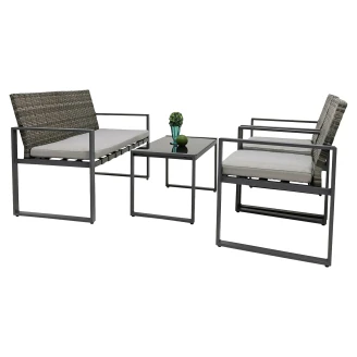 Havesæt med Bord 70 cm, 2-personers Sofa, 2 Lænestole & Hynder <strong>Aldoar</strong>  Grå