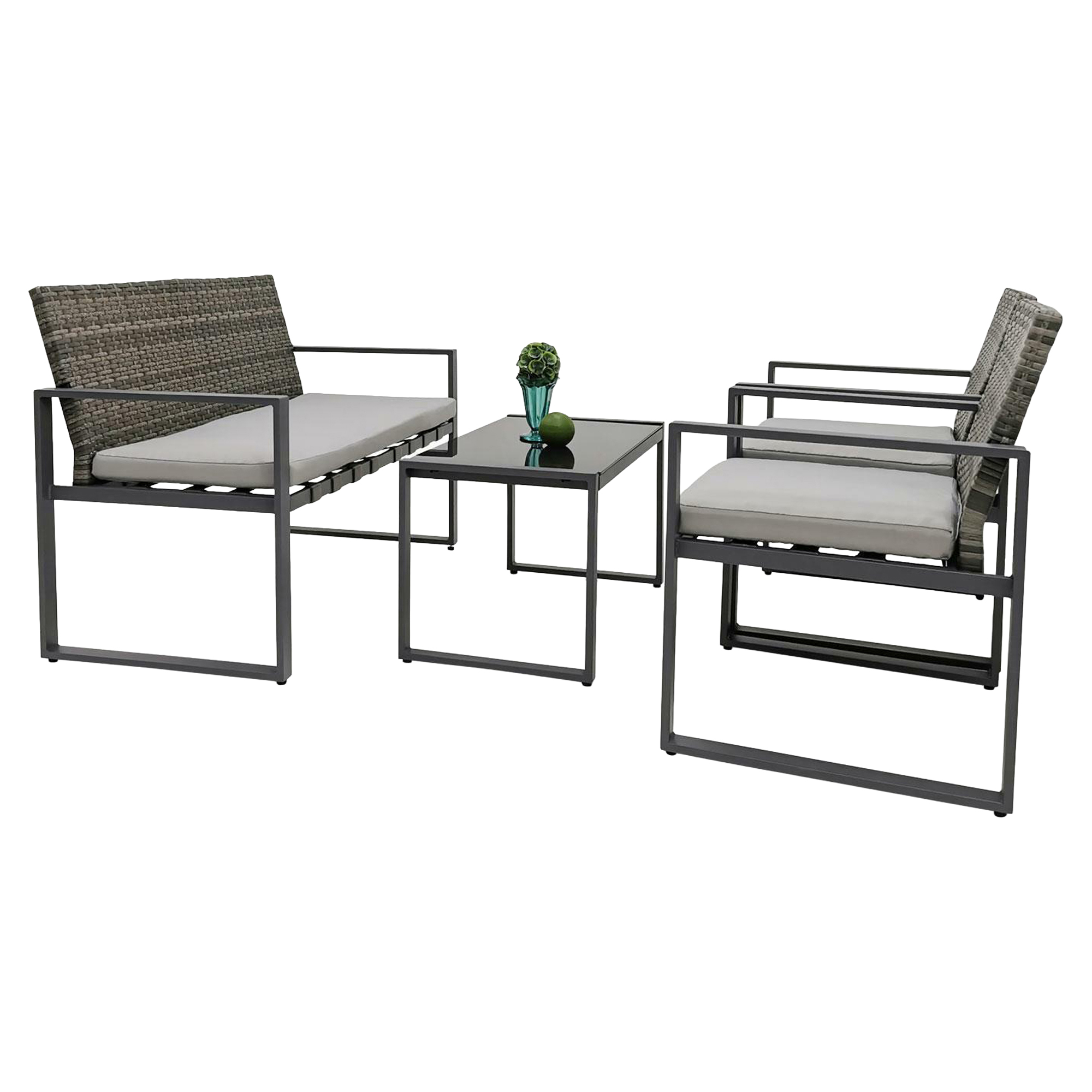 Havesæt med Bord 70 cm, 2-personers Sofa, 2 Lænestole & Hynder Aldoar Grå
