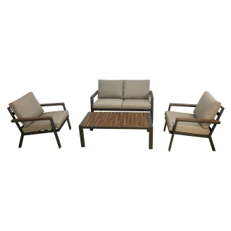 Havesæt med Bord 110 cm, 2-personers Sofa, 2 Lænestole & Hynder <strong>Älven</strong>  Taupe