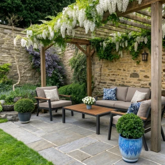 Havesæt med Bord 110 cm, 2-personers Sofa, 2 Lænestole & Hynder <strong>Älven</strong>  Taupe