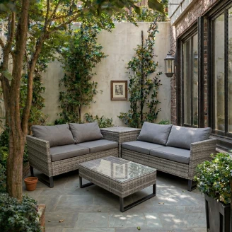 Loungesæt med 2 Sofaer, Sofabord 80 cm & Moduldel <strong>Gråvik</strong>  Taupe